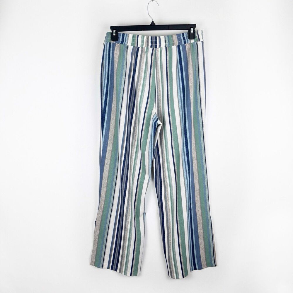 C Est 1946 Women's Blue White Gray Striped Stretch Pull On Wide Leg Pants Large - Picture 5 of 16